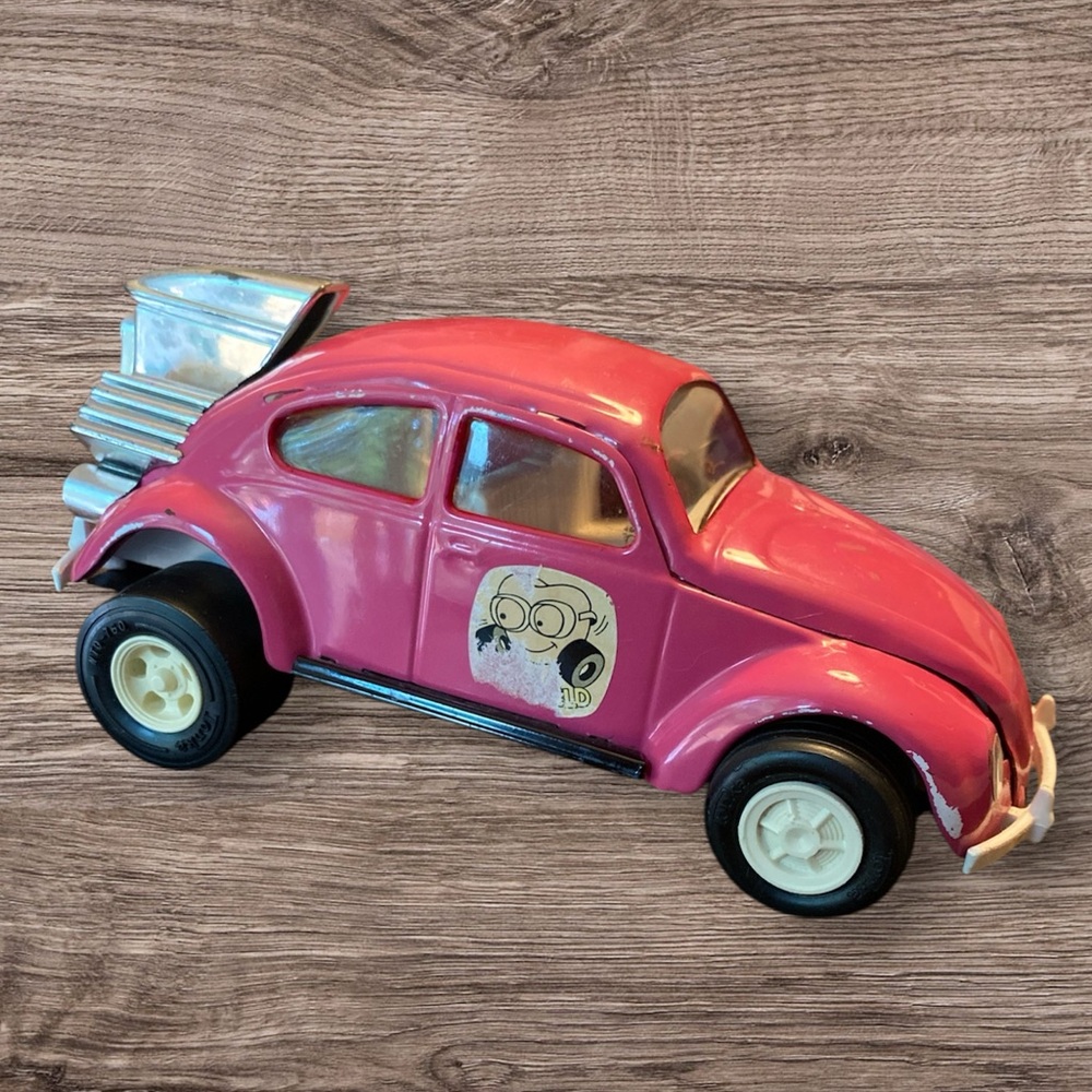 Vintage Tonka Big VW Beetle Plum Wild Pink Pressed Metal Steel Toy Car GUC